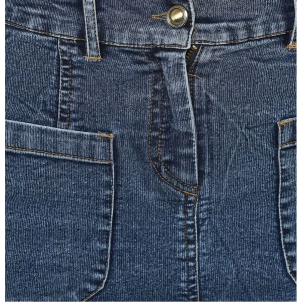 Women's Denim Front Pocket Buttoned Skirt (Blue) - Image 2