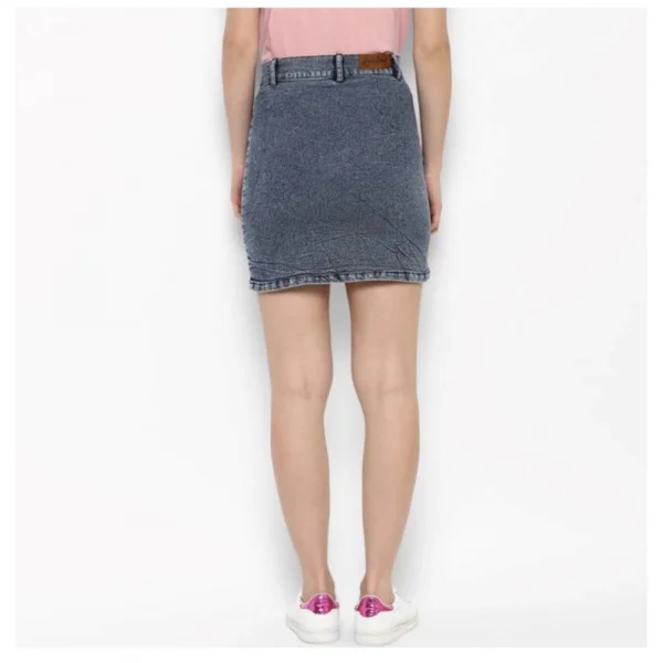 Women's Denim Tie Up Buttoned Skirt (Blue) - Image 7