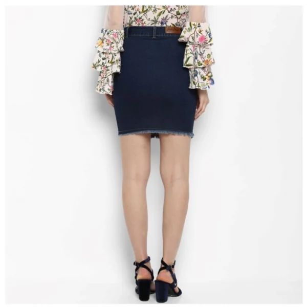 Women's Denim Distressed Buttoned Skirt (Blue) - Image 7