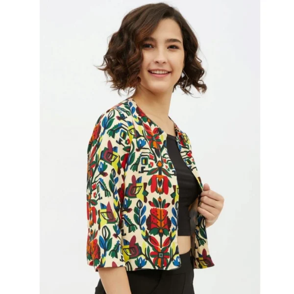Women's Polyester Floral 3-4th Sleeves Shrug (Multicolor) - Image 4
