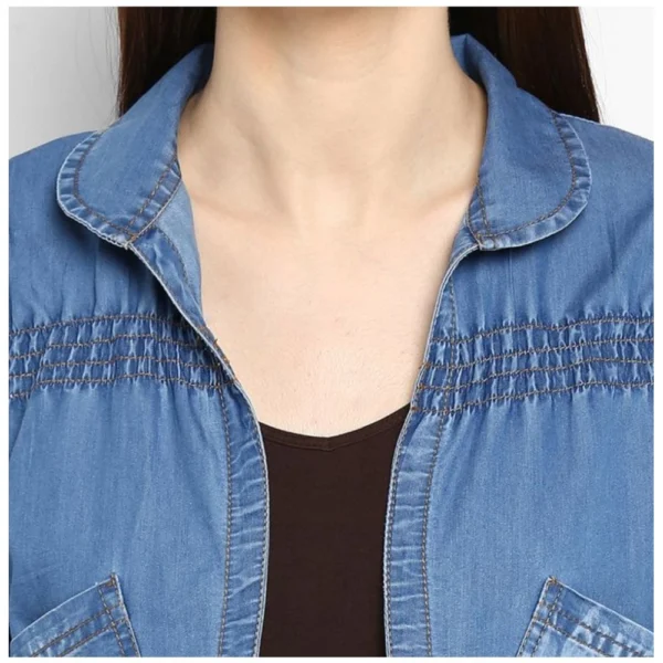 Women's Denim Smocking 3-4th Sleeves Shrug (Blue) - Image 2