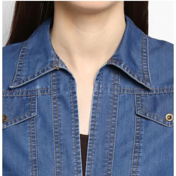 Women's Denim Solid 3-4th Sleeves Shrug (Blue) - Image 2