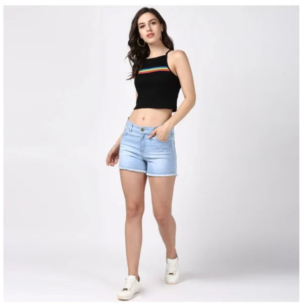 Women's Denim Solid Buttoned Shorts (Blue) - Image 5