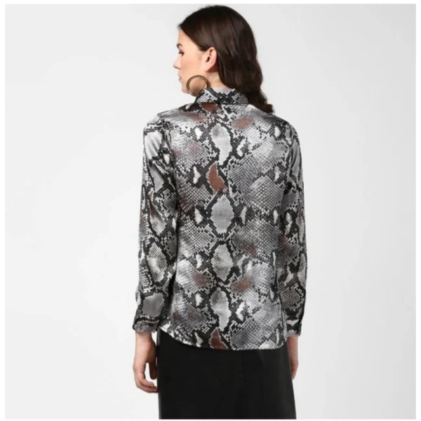 Women's Satin Animal Print Long Sleeves Standard Length Shirt (Black - Grey) - Image 7