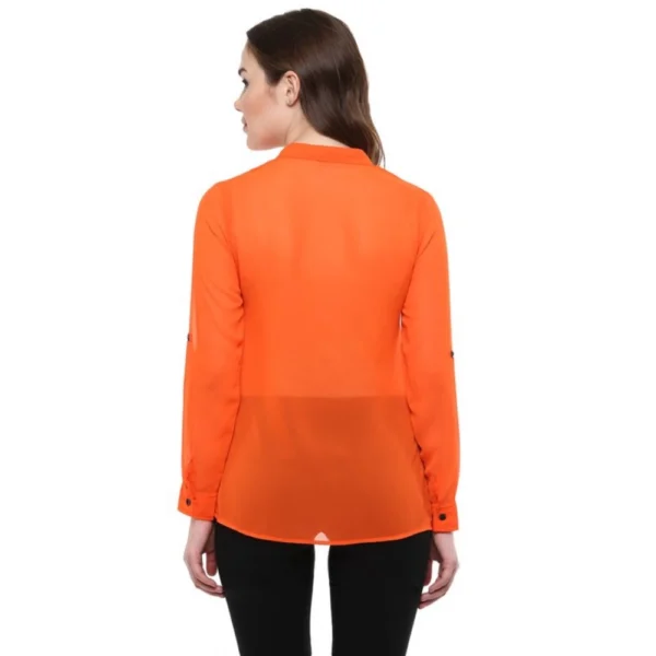 Women's Polyester Solid Long Sleeves Regular Top (Orange) - Image 7