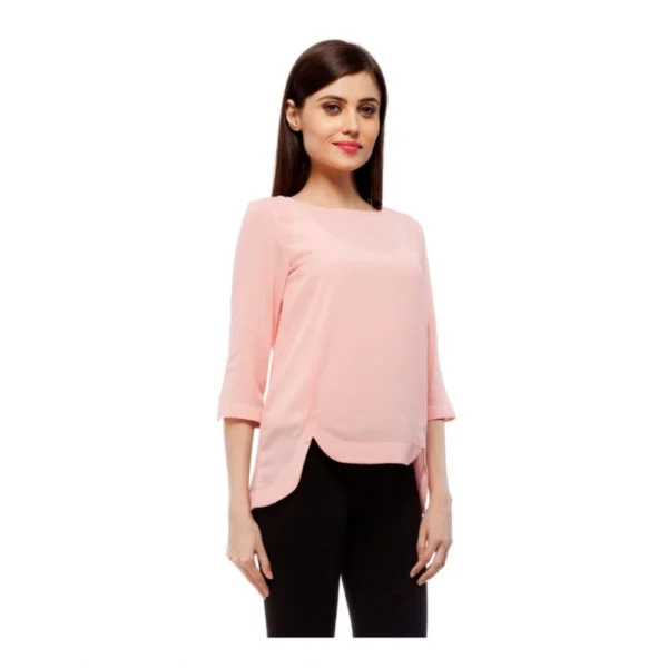 Women's Polyester Solid 3-4th Sleeves Regular Top (Peach) - Image 4