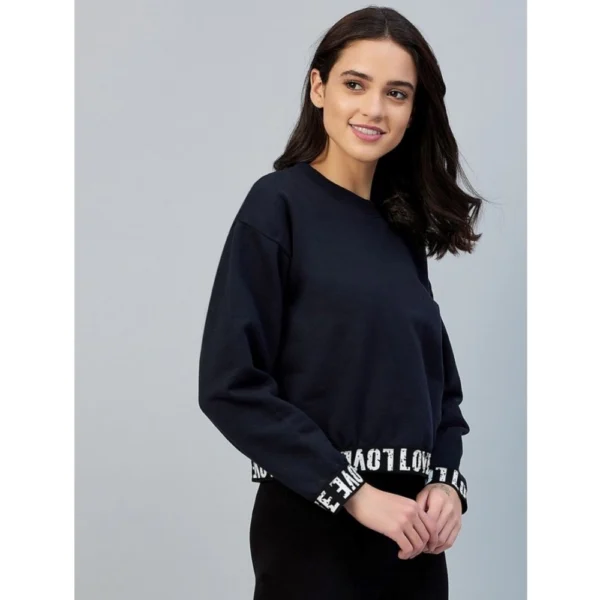 Women's Fleece Solid Long Sleeves Sweatshirt (Navy) - Image 6