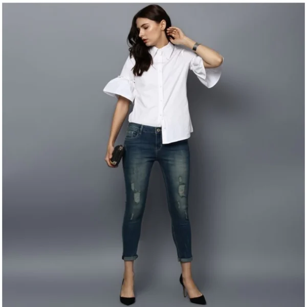 Women's Cotton Solid Bell Sleeve Top (White) - Image 6