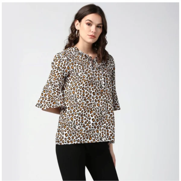 Women's Polyester Animal Print Bell Sleeve Top (Orange - Black) - Image 4