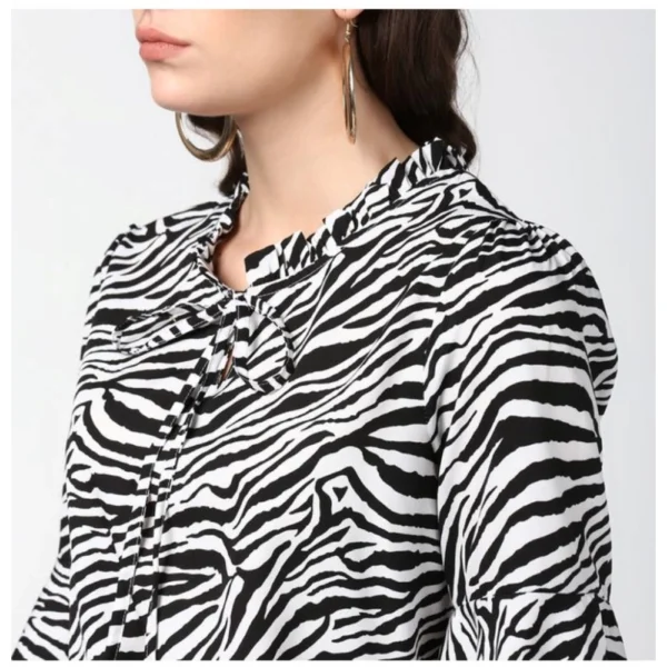 Women's Polyester Animal Print Bell Sleeve Top (Black - White) - Image 2