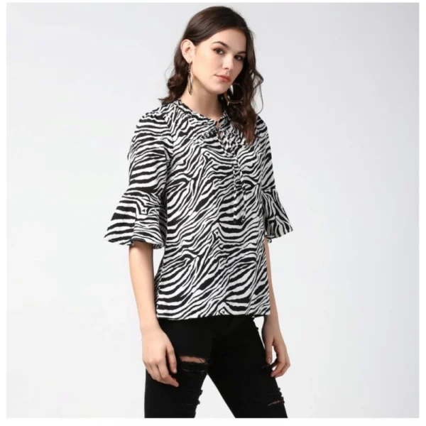 Women's Polyester Animal Print Bell Sleeve Top (Black - White) - Image 4
