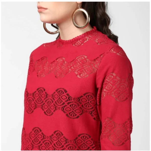 Women's Cotton Self Design Long Sleeves Top (Maroon) - Image 2