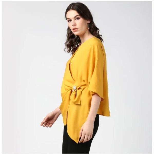 Women's Polyester Solid Cape Sleeve Top (Yellow) - Image 3