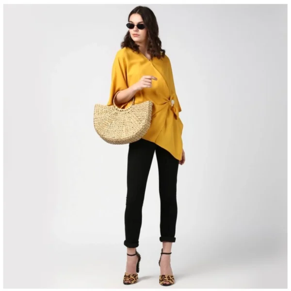 Women's Polyester Solid Cape Sleeve Top (Yellow) - Image 6