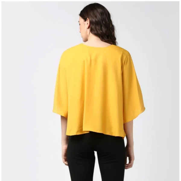Women's Polyester Solid Cape Sleeve Top (Yellow) - Image 7