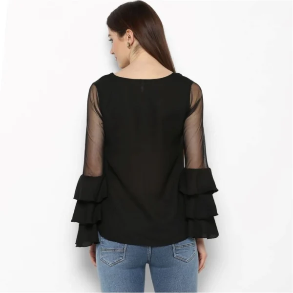 Women's Polyester Solid Tier Sleeve Top (Black) - Image 7