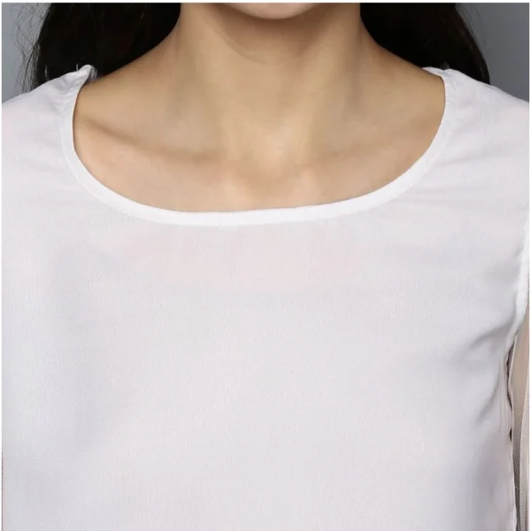 Women's Polyester Solid Tier Sleeve Top (White) - Image 2
