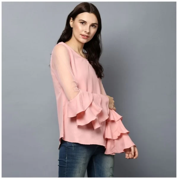 Women's Polyester Solid Tier Sleeve Top (Pink) - Image 4