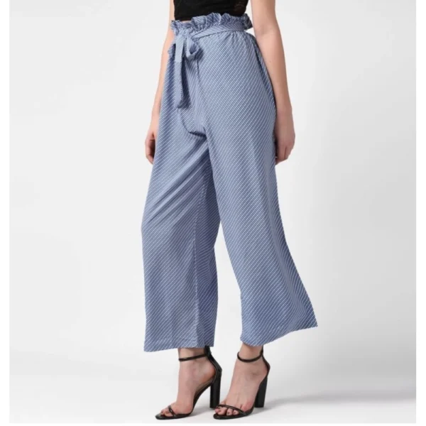 Women's Polyester Striped Elasticated Trousers (Blue) - Image 3