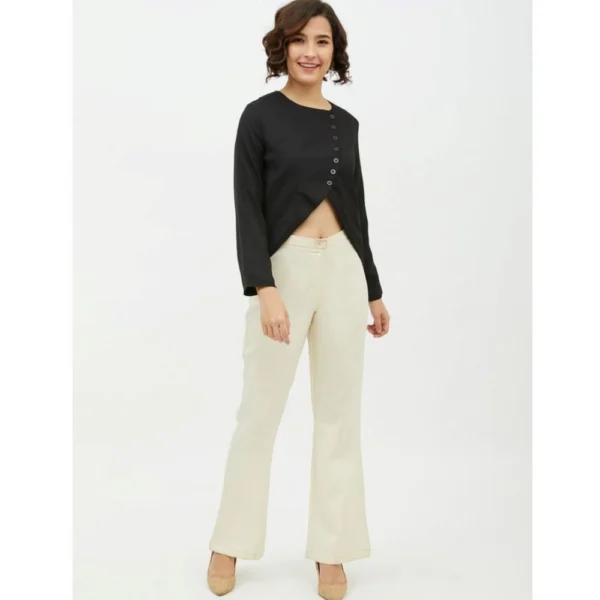 Women's Polyester Asymmetrical Long Sleeves Top (Black) - Image 3