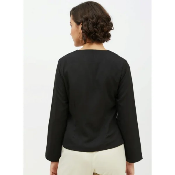 Women's Polyester Asymmetrical Long Sleeves Top (Black) - Image 4