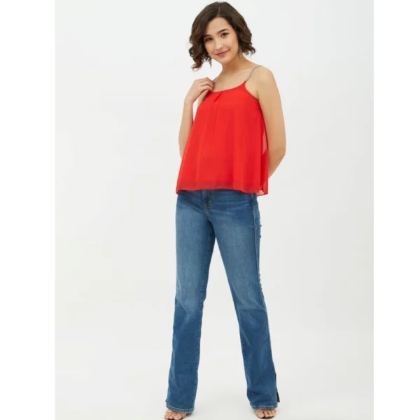 Women's Polyester Embellished Shoulder Straps Top (Red) - Image 3
