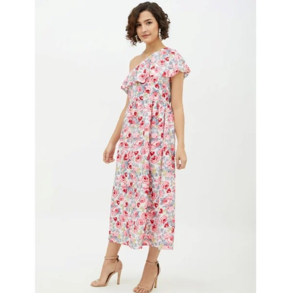 Women's Polyester Floral One Shoulder Calf-length Dress (Multicolor) - Image 3