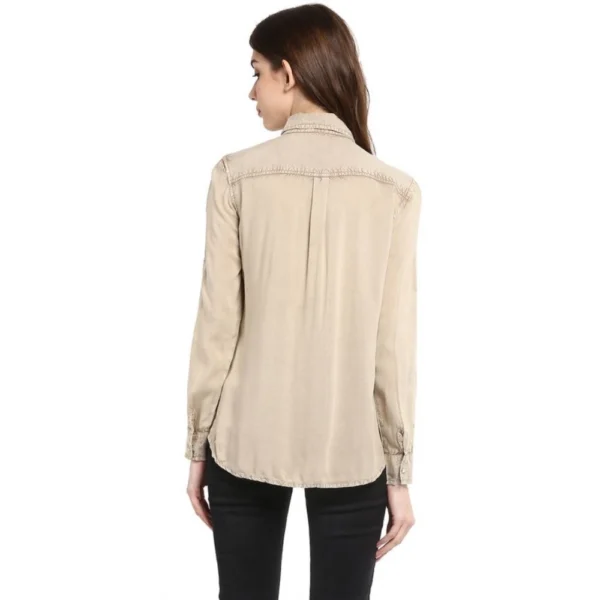 Women's Rayon Solid Long Sleeves Standard Length Shirt (Beige) - Image 6