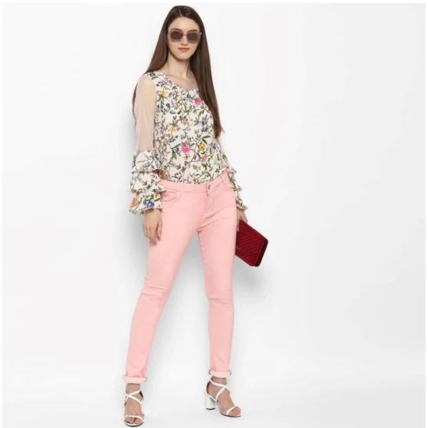 Women's Denim Solid Buttoned Jeans (Pink) - Image 6