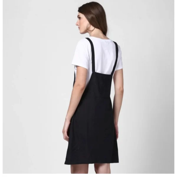 Women's Denim Solid Shoulder Straps Above Knee Dungaree (Black) - Image 6