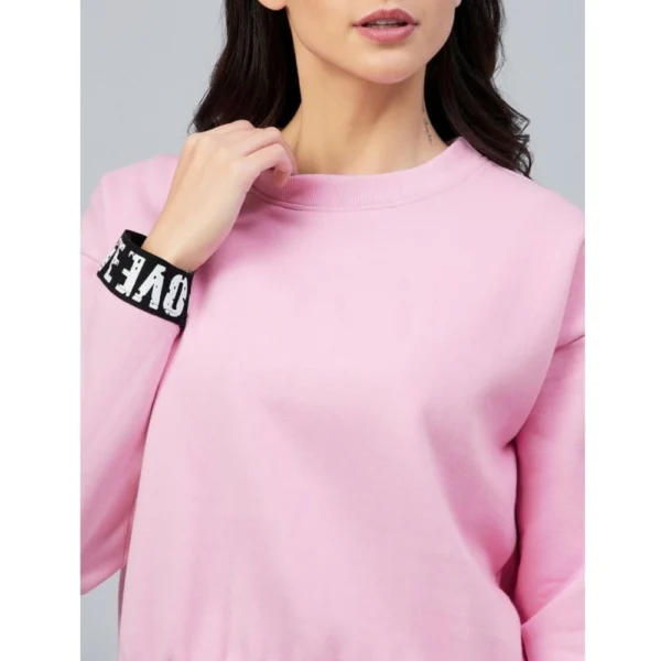 Women's Fleece Solid Long Sleeves Sweatshirt (Pink) - Image 2