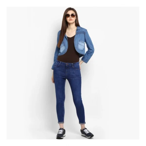 Women's Denim Smocking 3-4th Sleeves Shrug (Blue) - Image 6