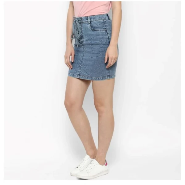 Women's Denim Draw String Buttoned Skirt (Blue) - Image 3