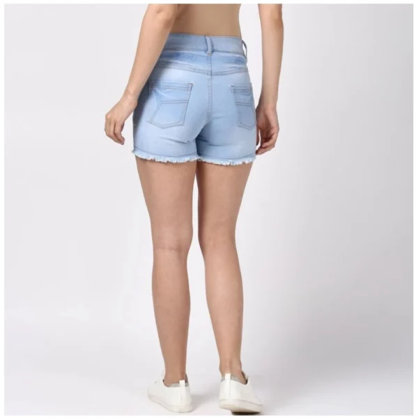Women's Denim Solid Buttoned Shorts (Blue) - Image 6