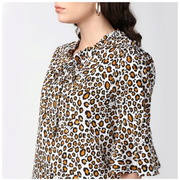 Women's Polyester Animal Print Bell Sleeve Top (Orange - Black) - Image 2