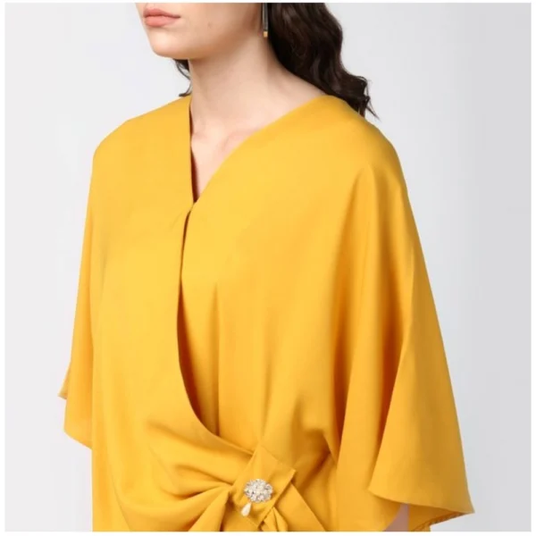 Women's Polyester Solid Cape Sleeve Top (Yellow) - Image 2