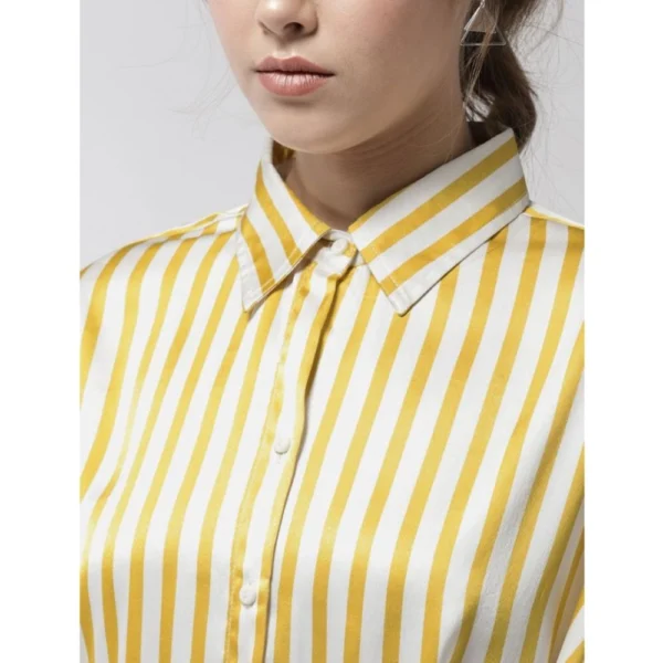 Women's Polyester Striped Long Sleeves Top (Yellow) - Image 2