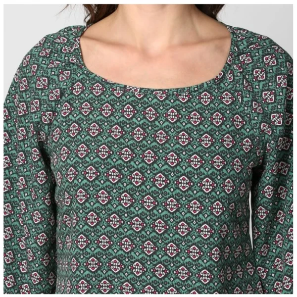 Women's Polyester Printed 3-4th Sleeves Top (Green) - Image 2
