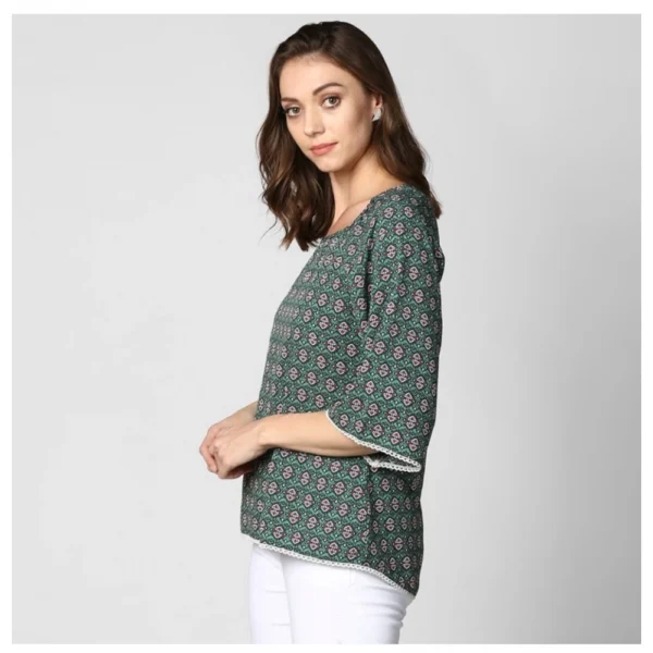 Women's Polyester Printed 3-4th Sleeves Top (Green) - Image 3