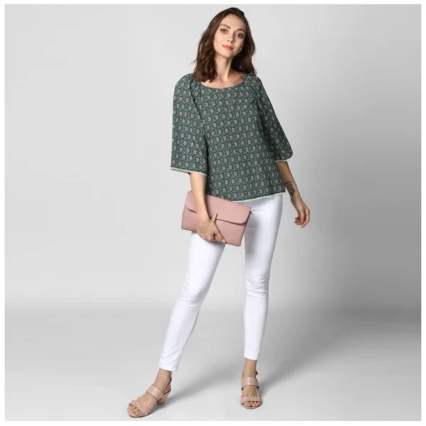 Women's Polyester Printed 3-4th Sleeves Top (Green) - Image 6