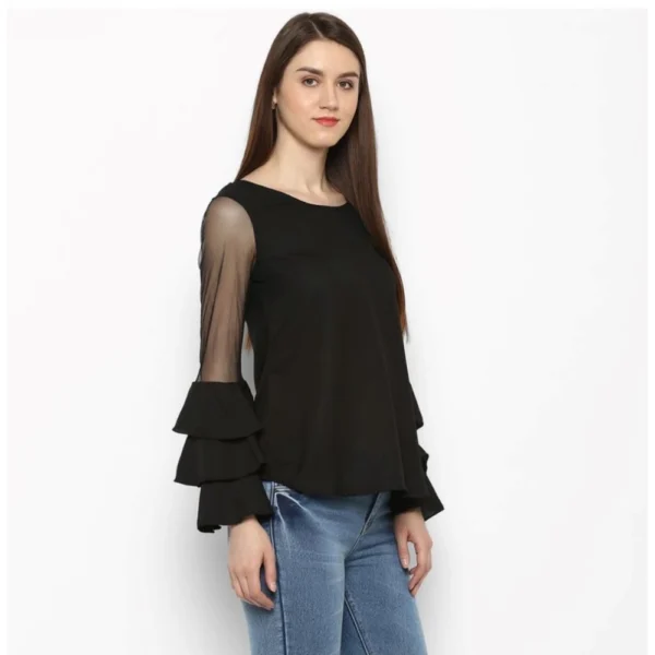 Women's Polyester Solid Tier Sleeve Top (Black) - Image 4