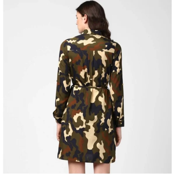Women's Polyester Printed Roll Up Sleeve Tunic Top (Green - Black) - Image 4