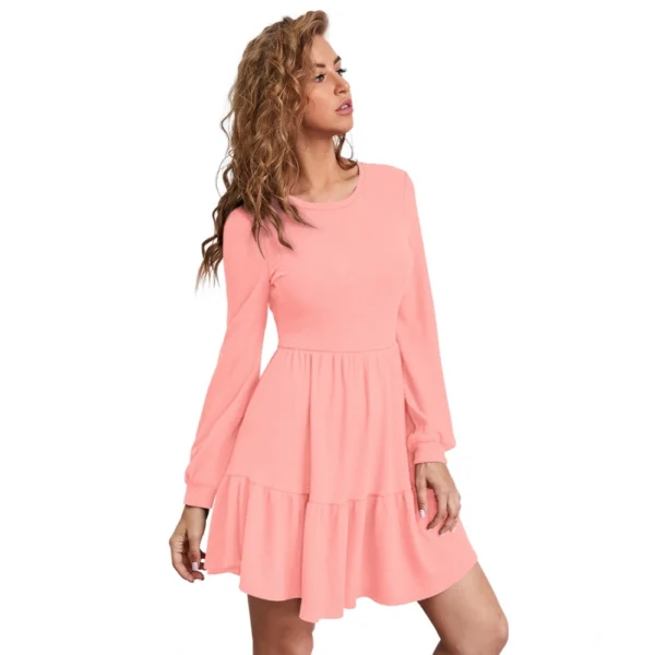 Women's Knitting stretchable Solid Round Neck Full Sleeve Dress (Peach) - Image 4