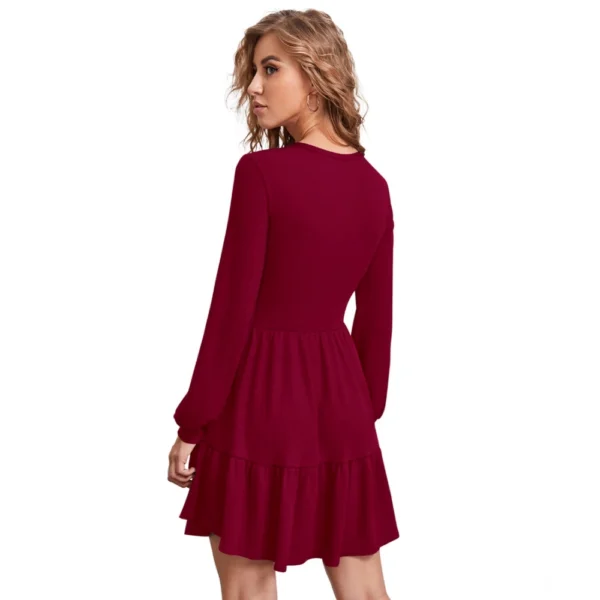 Women's Knitting stretchable Solid Round Neck Full Sleeve Dress (Maroon) - Image 5
