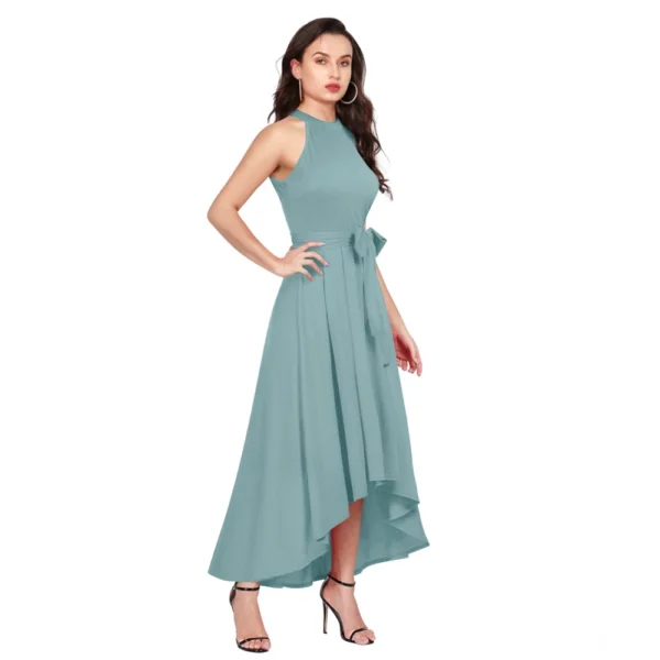 Women's Polyester Solid Halter Neck Sleeveless Dress (Pista) - Image 5