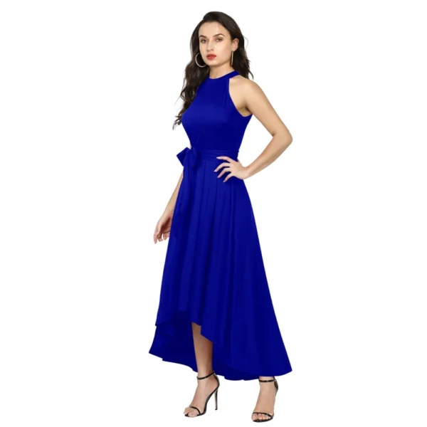 Women's Polyster Solid Halter Neck Sleeveless Dress (Royal Blue) - Image 4