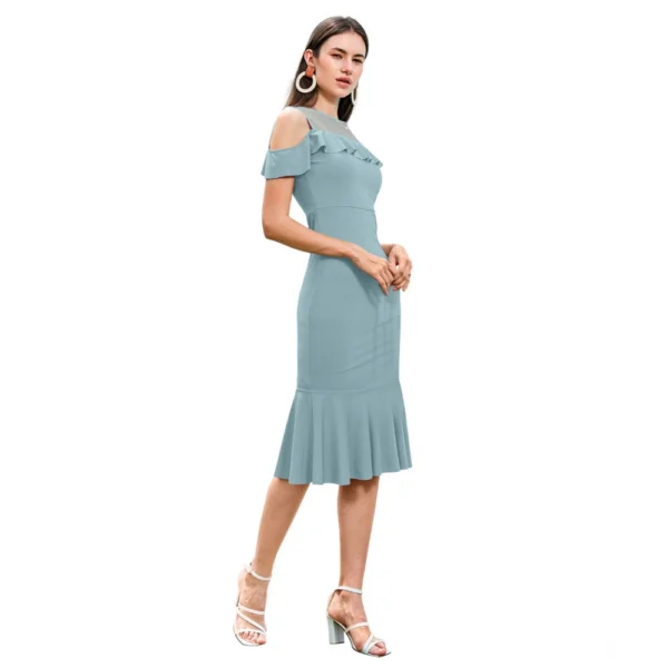 Women's Knitting stretchable Solid Round Neck Sleeveless Dress (Pista ) - Image 4