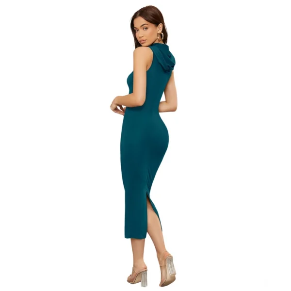 Women's Knitting stretchable Solid Round Neck Sleeveless Dress (Morpich) - Image 5