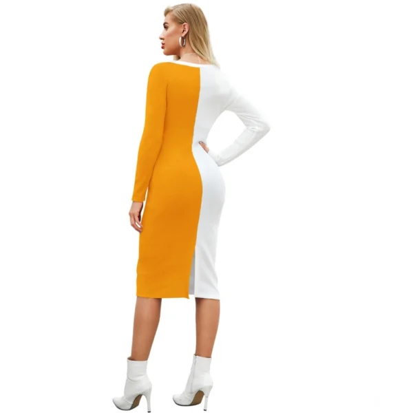 Women's Knitting stretchable Solid Round Neck Full Sleeve Dress (Yellow) - Image 5