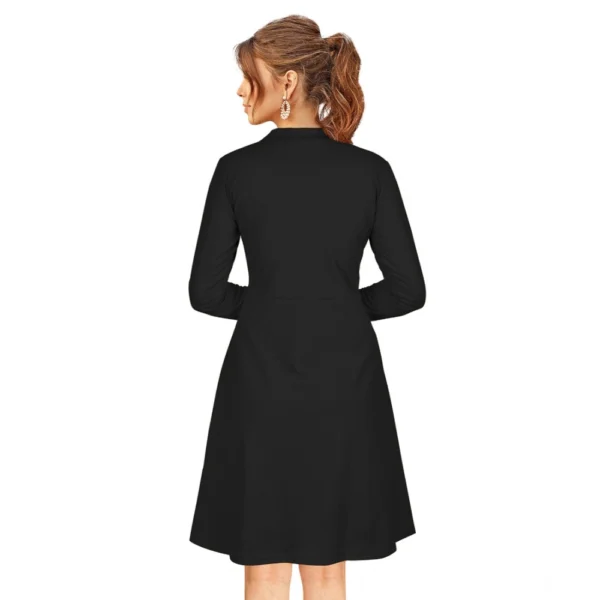 Women's Knitting stretchable Solid Round Neck Full Sleeve Dress (Black) - Image 5